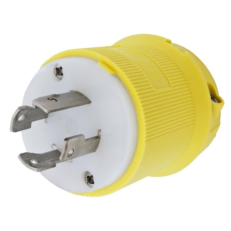 Hubbell Wiring Device-Kellems Locking Plug, L16-30P, 30 A, 480V AC, Three Phase, 3 Pole, Screw Terminals, Yellow HBL27CM31